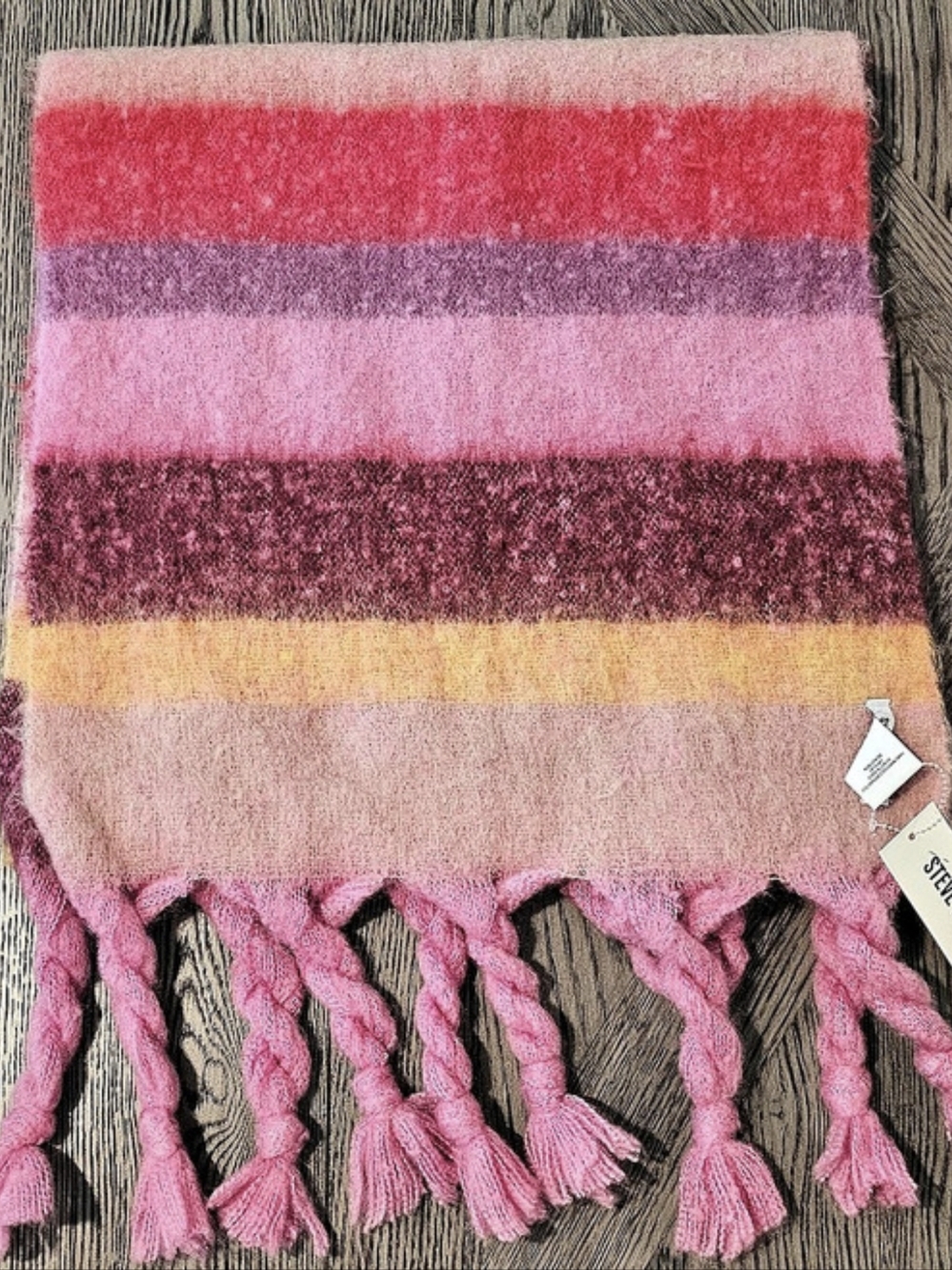 Steve Madden Striped Fringe Scarf in Pink & Purple NWT